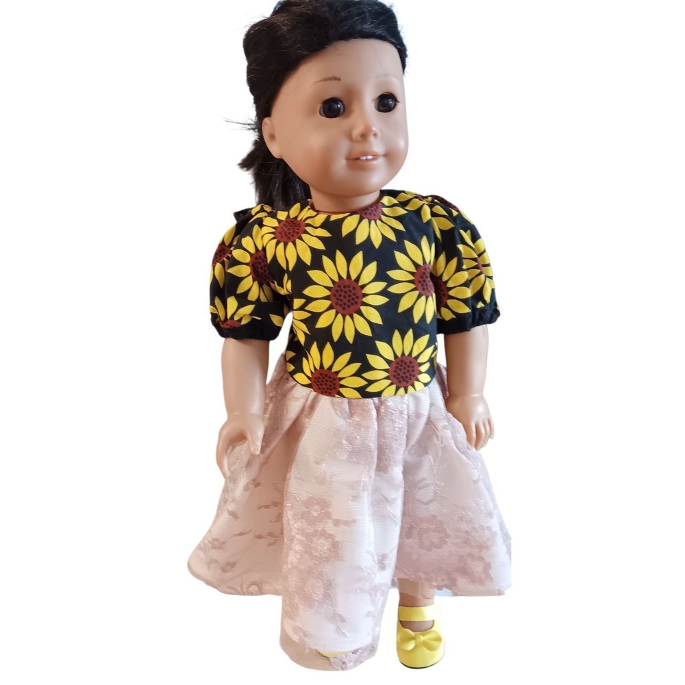 Handmade Cotton Lace 18" doll Sunflower Print dress Fit American Girl‎ doll